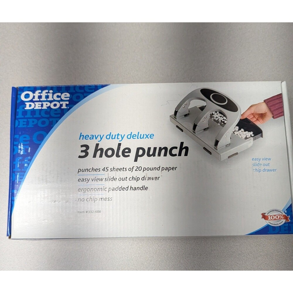 OFFICE DEPOT BRAND DELUXE 3-HOLE HEAVY-DUTY PUNCH - METALLIC SILVER